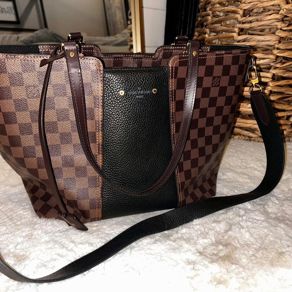 Louis Vuitton Canvas Damier Ebene Taurillon Jersey Tote